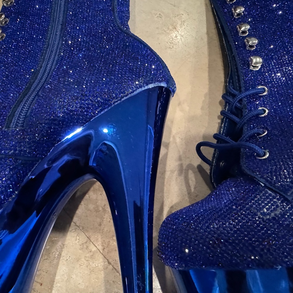 Royal Blue Rhinestone 8 Inch Pleaser Boots - Picture 6 of 7